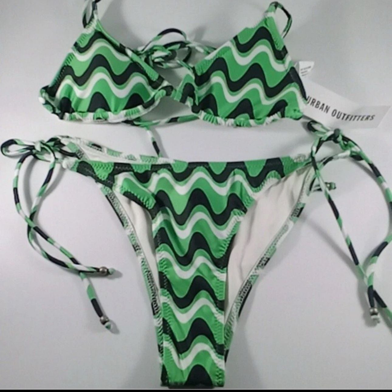 Urban Outfitters Green Wavy Zigzag Triangle Bikini Set 2