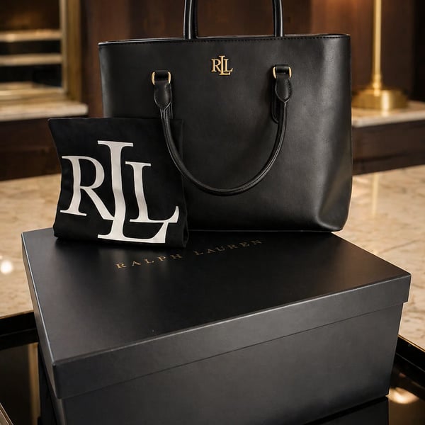 Lauren Ralph Lauren Marcy Black Leather Tote Bag with Box and Dust Bag