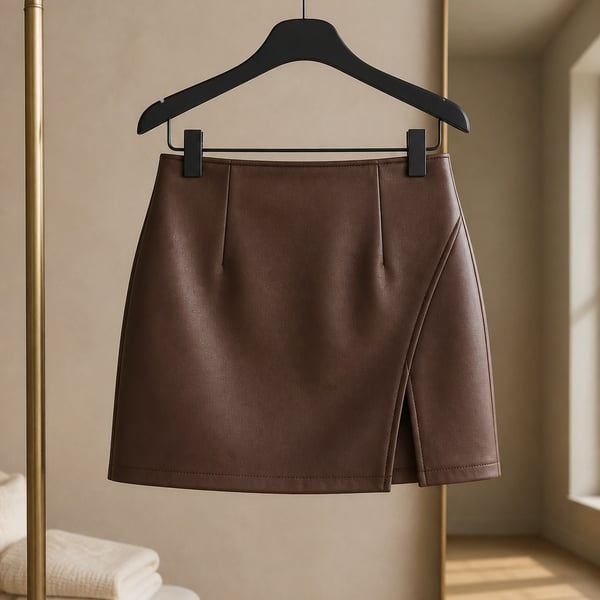 Rewash Brand Brown Faux Leather Mini Skirt with Side Slit Size S