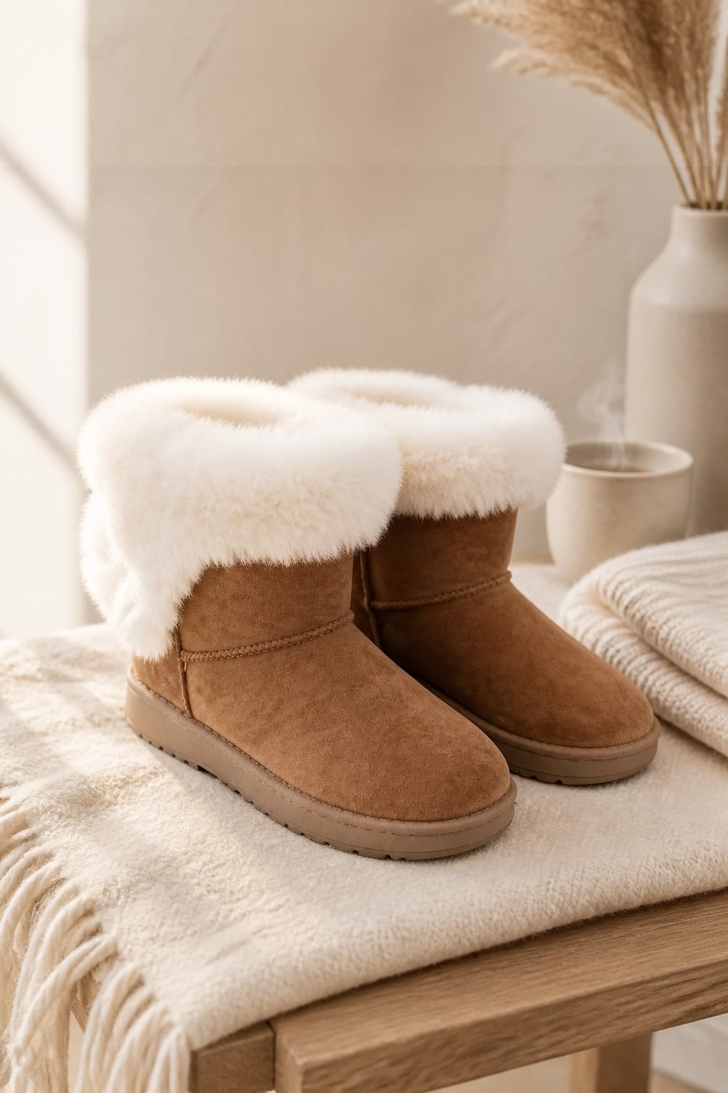 Chestnut Faux Fur Trim Suede Winter Boots Size 12 1