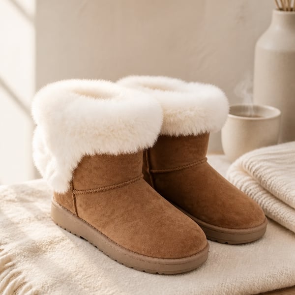 Chestnut Faux Fur Trim Suede Winter Boots Size 12