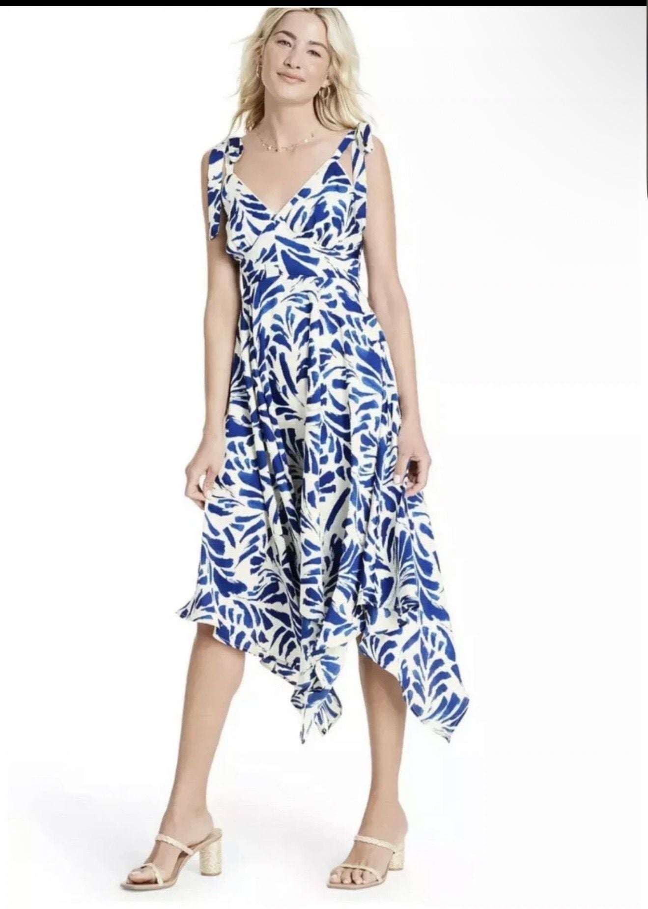 Alexis for Target Blue Floral Tie-Strap Asymmetrical Hem Dress Size M 2