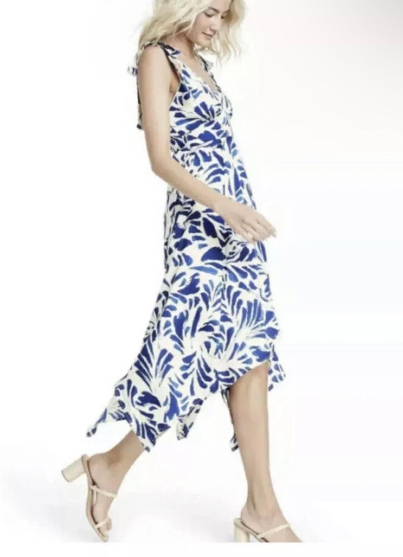 Alexis for Target Blue Floral Tie-Strap Asymmetrical Hem Dress Size M 4