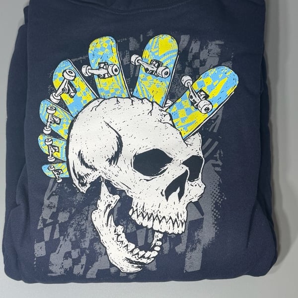 Tony Hawk Navy Blue Hoodie Skull Skateboard Mohawk Graphic (Youth size medium)