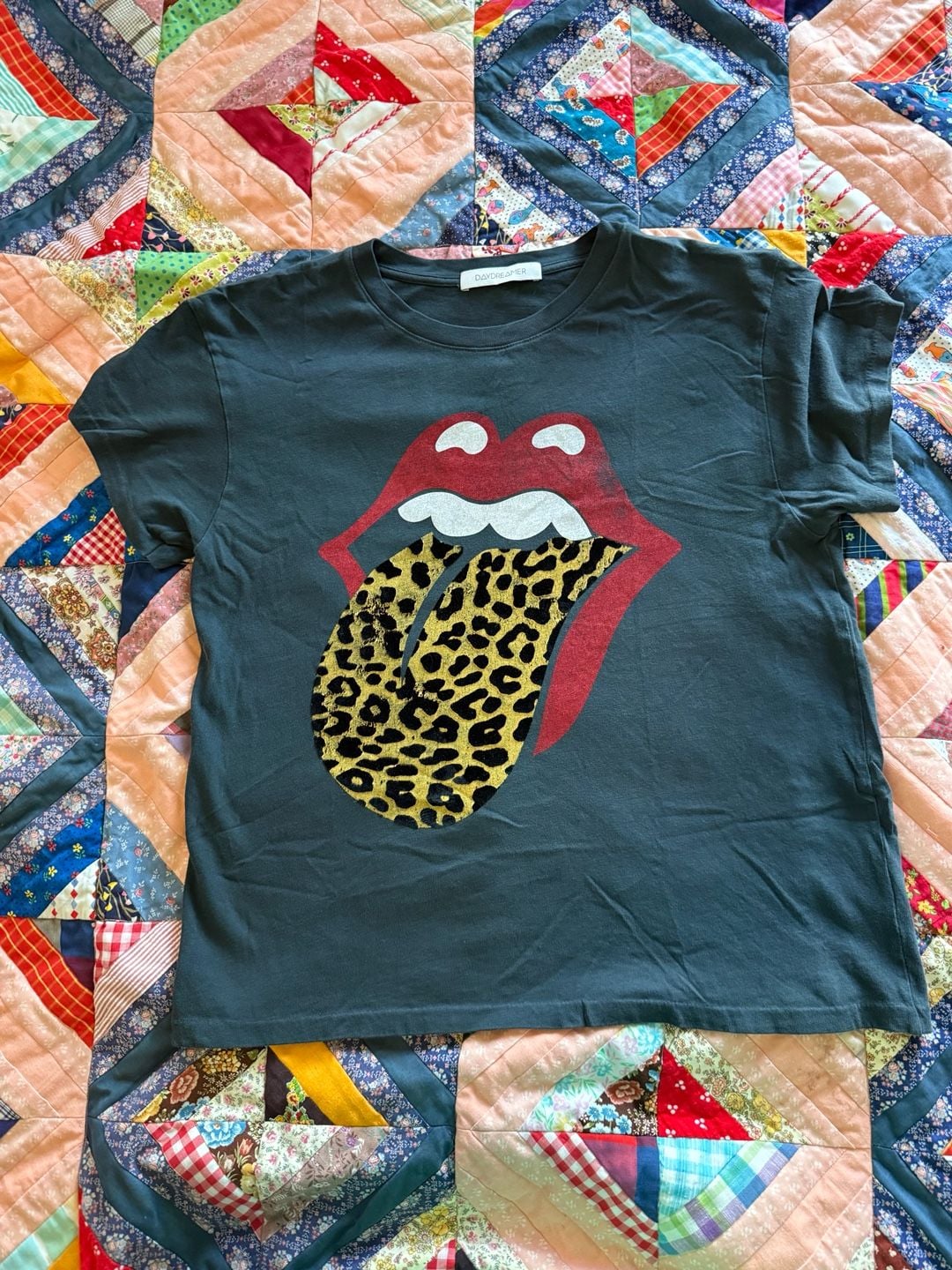 Daydreamer Rolling Stones Leopard Tongue Graphic T-Shirt Size S 3