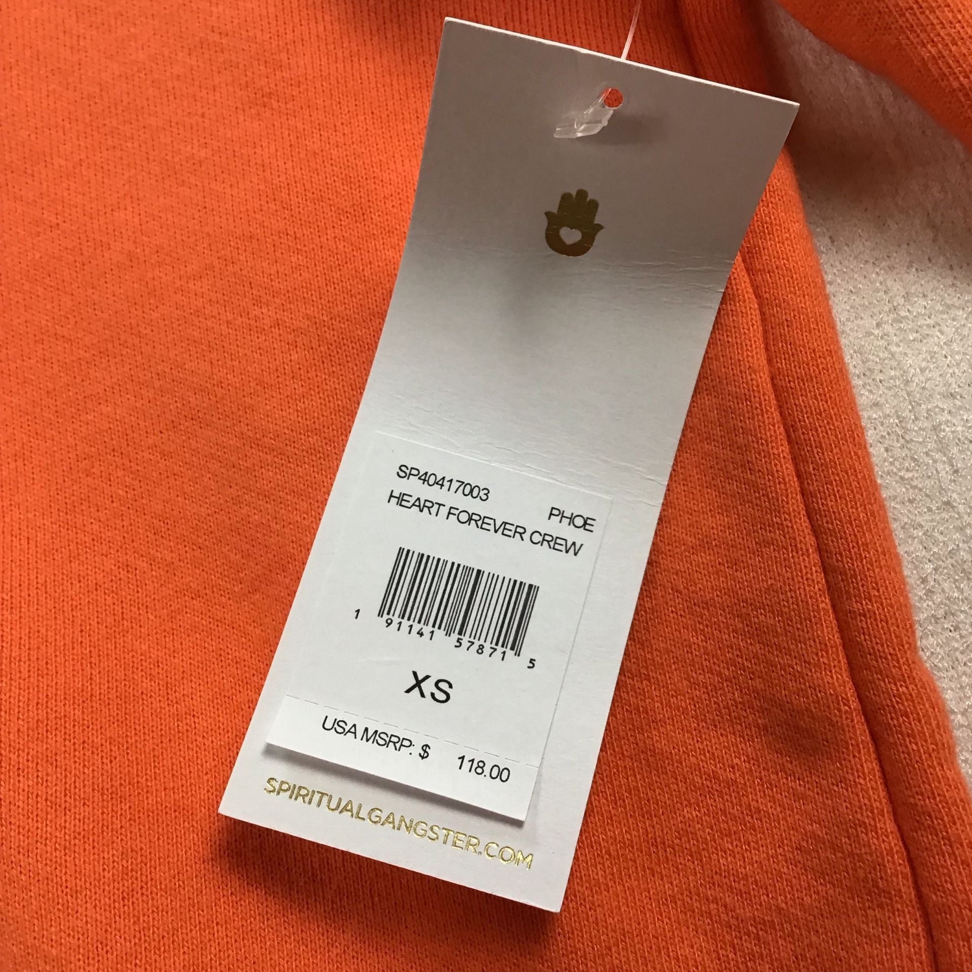 Spiritual Gangster Heart Forever Crew Sweatshirt Orange Size XS 7