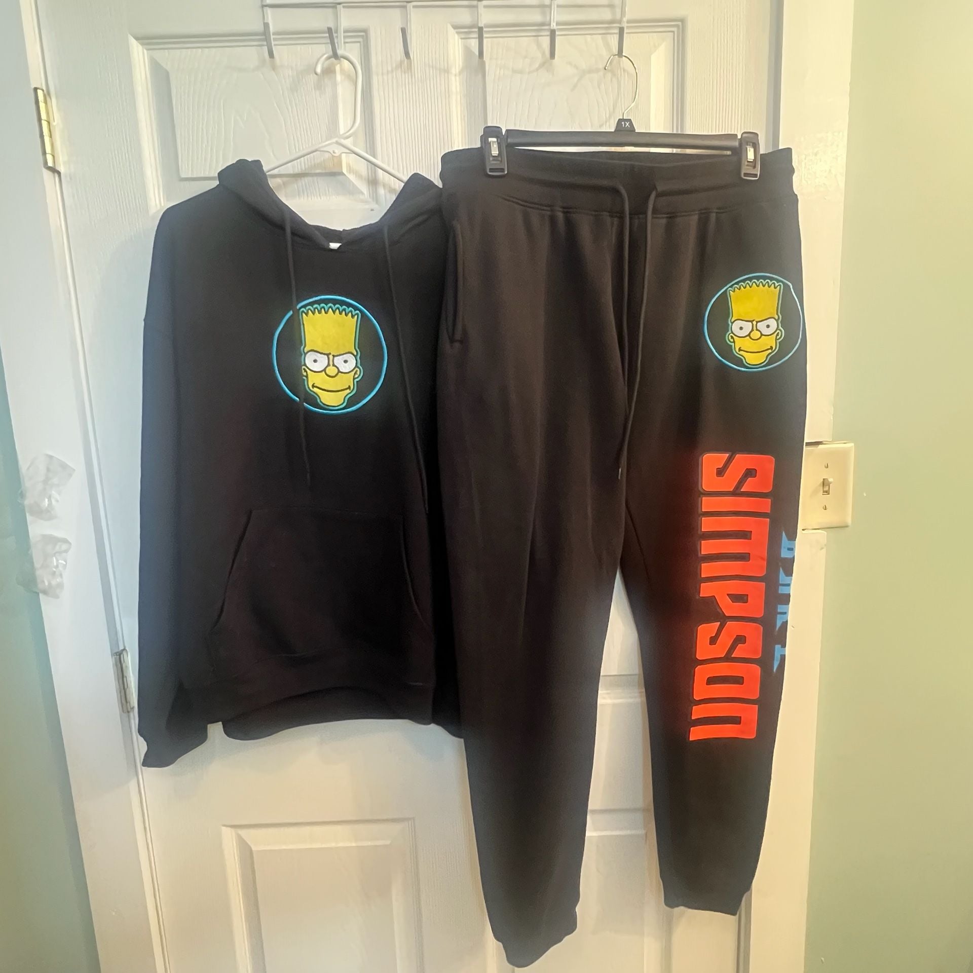 The Simpsons Bart Simpson Embroidered Hoodie & Sweatpants Tracksuit Set Size XL 1