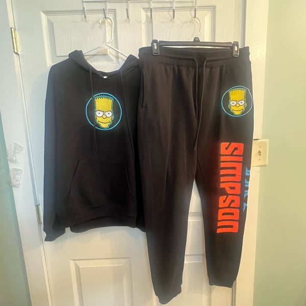 The Simpsons Bart Simpson Embroidered Hoodie & Sweatpants Tracksuit Set Size XL