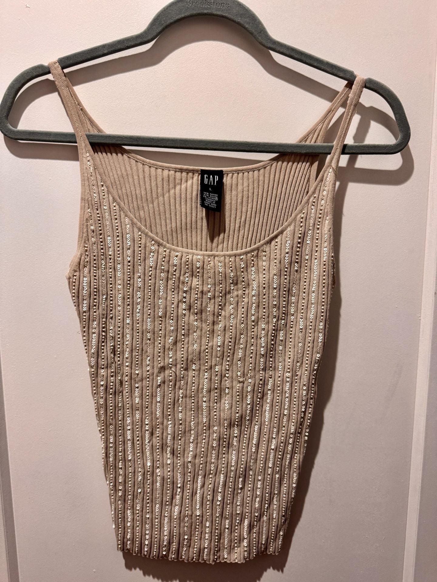 Minimalist, classic Gap Vintage Ribbed Sequin Tank Top Beige Size L 2