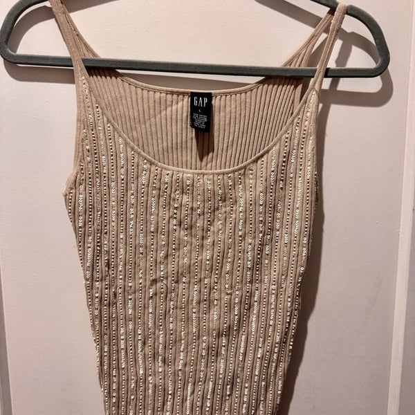 Minimalist, classic Gap Vintage Ribbed Sequin Tank Top Beige Size L