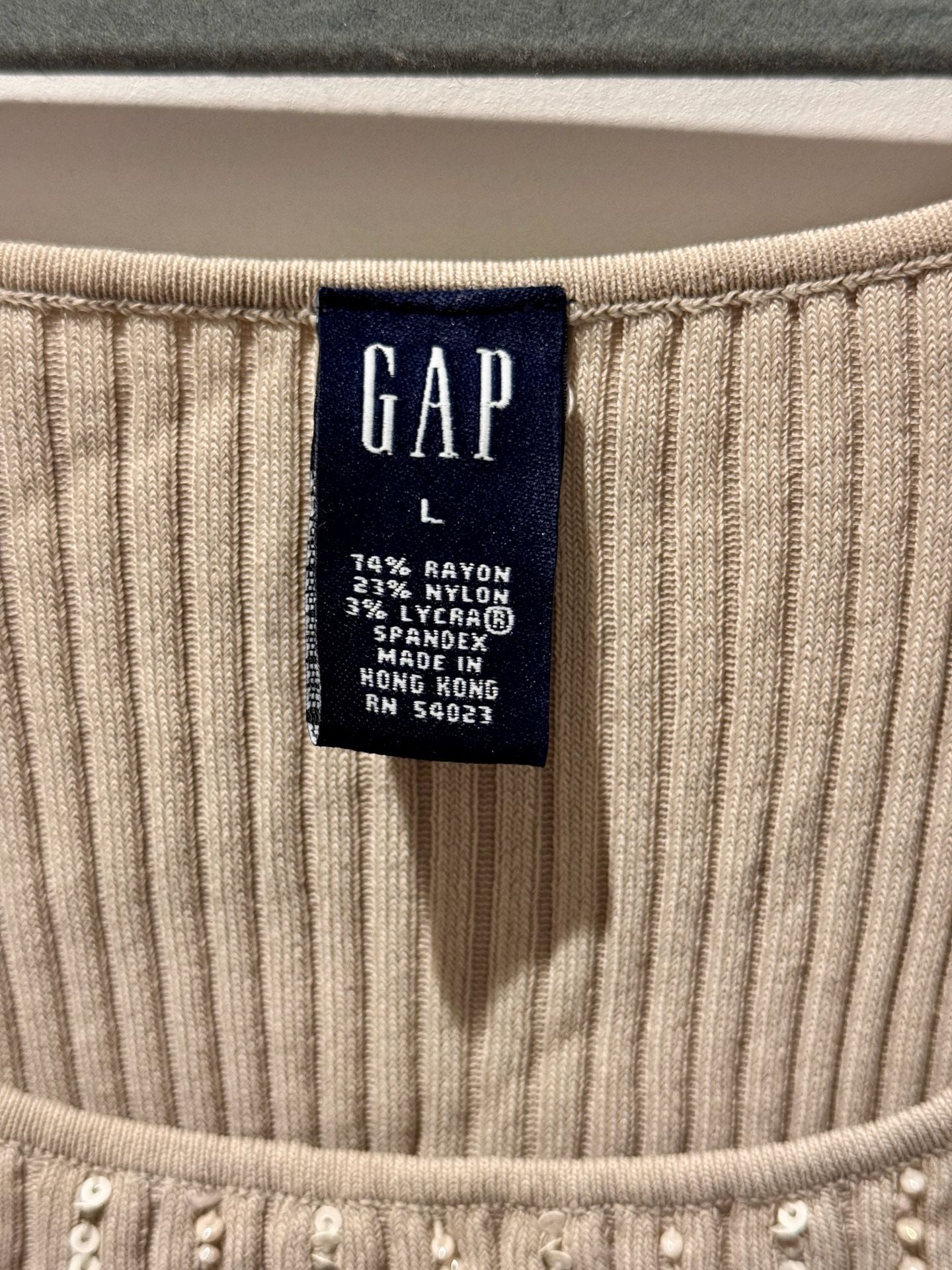 Minimalist, classic Gap Vintage Ribbed Sequin Tank Top Beige Size L 3