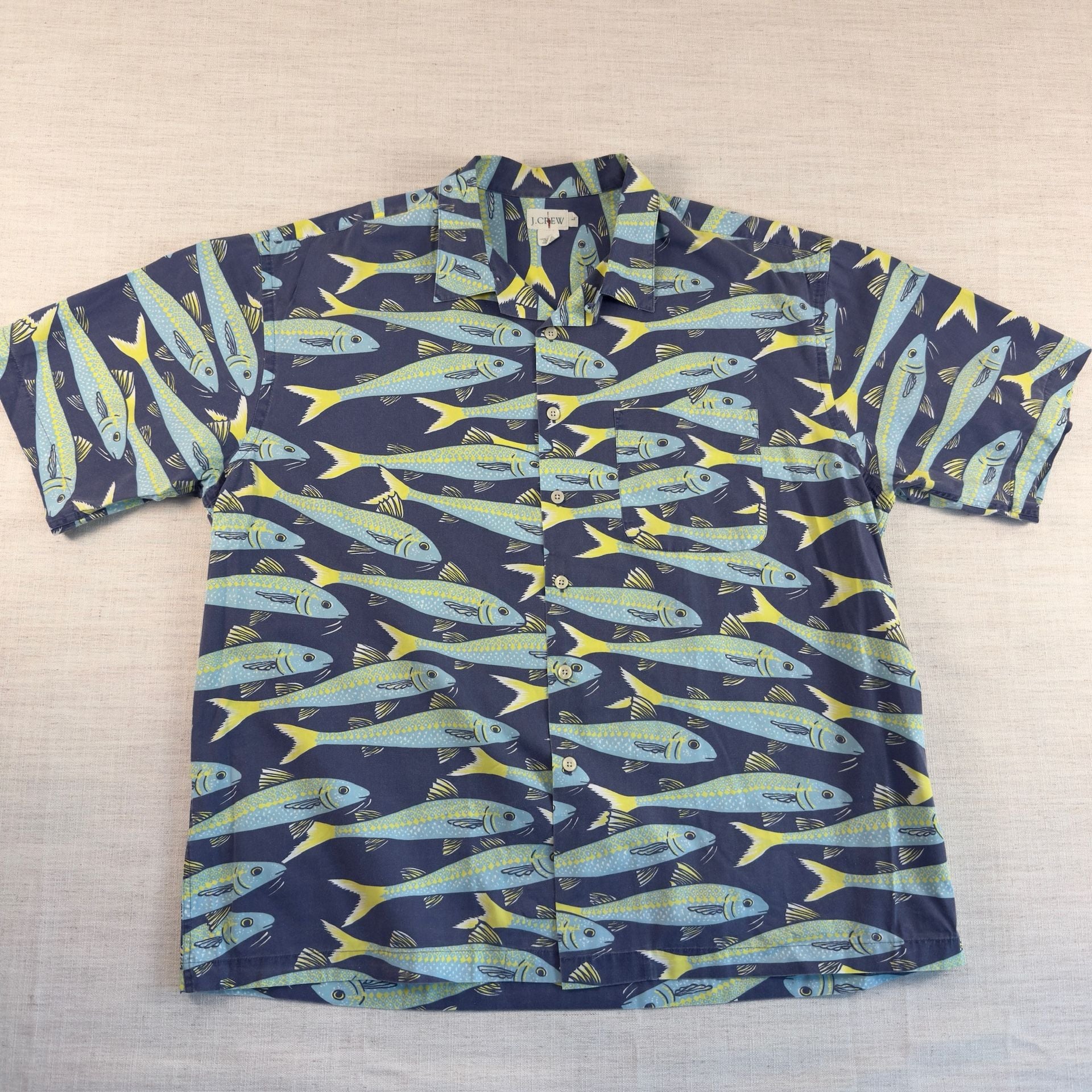 J.Crew Men's Fish Print Short Sleeve Cotton Button Down Shirt Size L 2