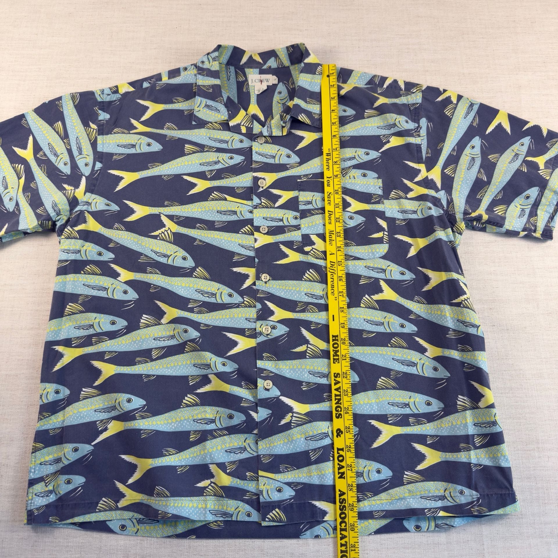 J.Crew Men's Fish Print Short Sleeve Cotton Button Down Shirt Size L 4