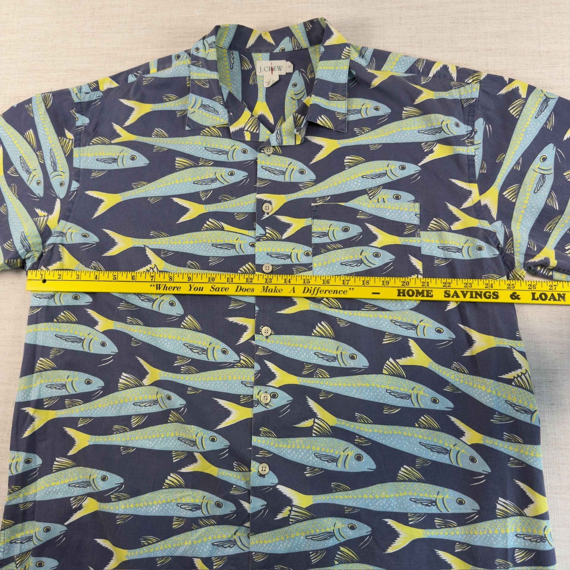 J.Crew Men's Fish Print Short Sleeve Cotton Button Down Shirt Size L 6