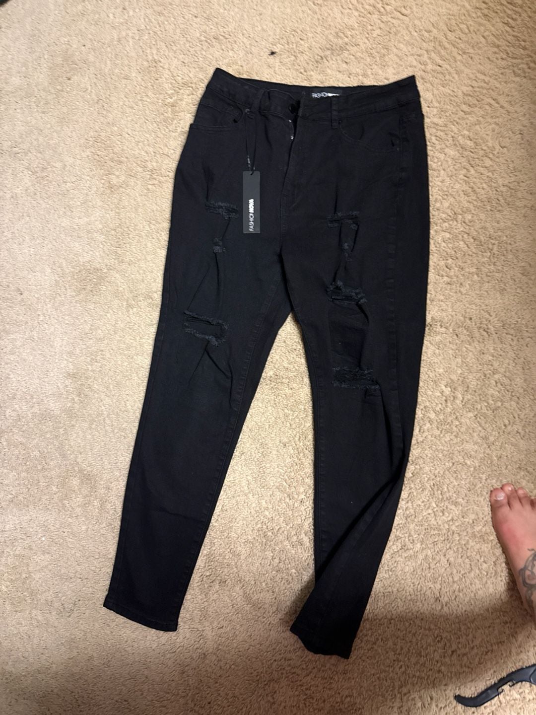 Fashion Nova Black Distressed Ripped Skinny Jeans 1