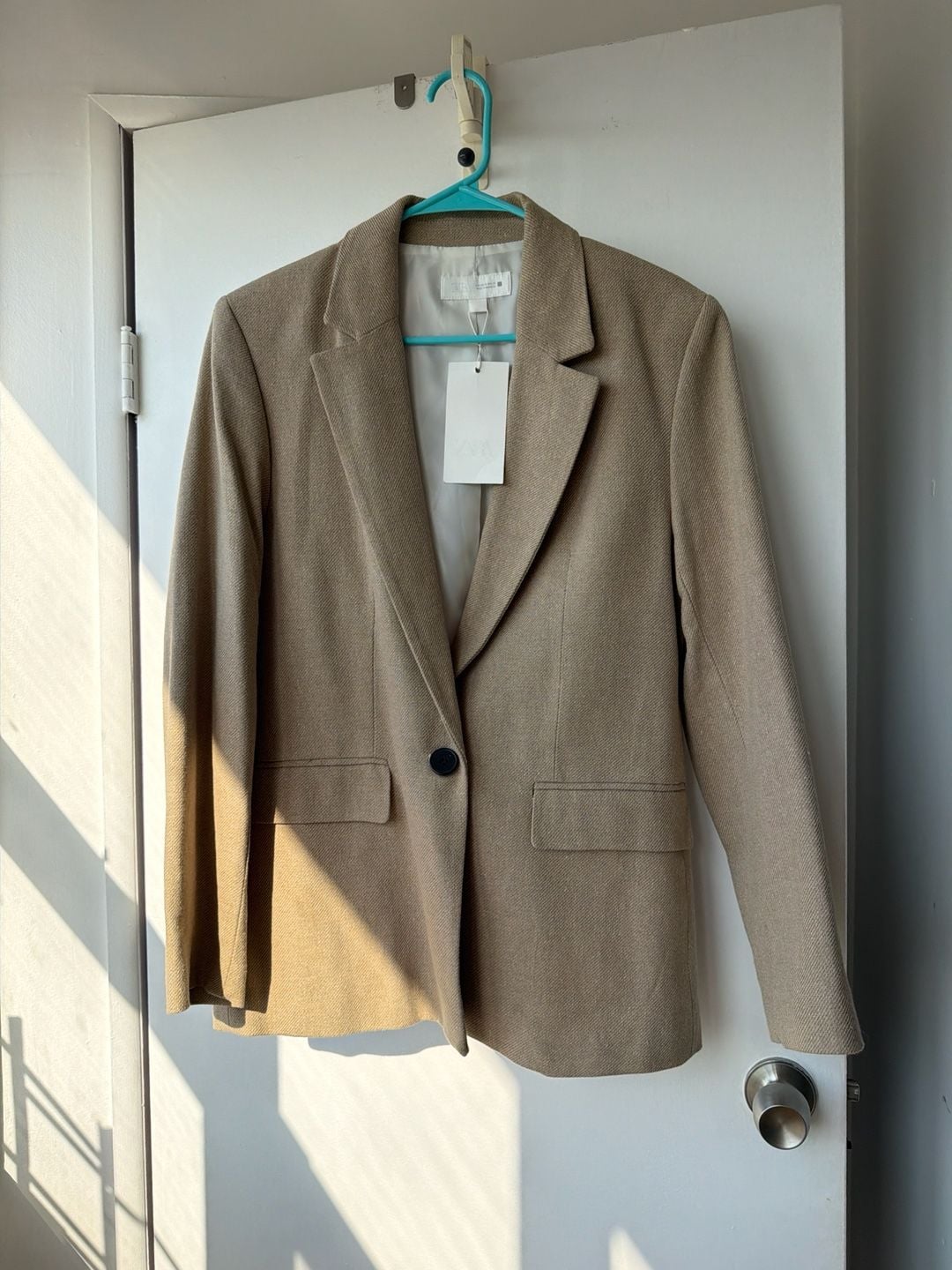 Zara Tan Textured Single Button Blazer 2