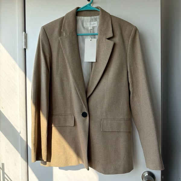 Zara Tan Textured Single Button Blazer