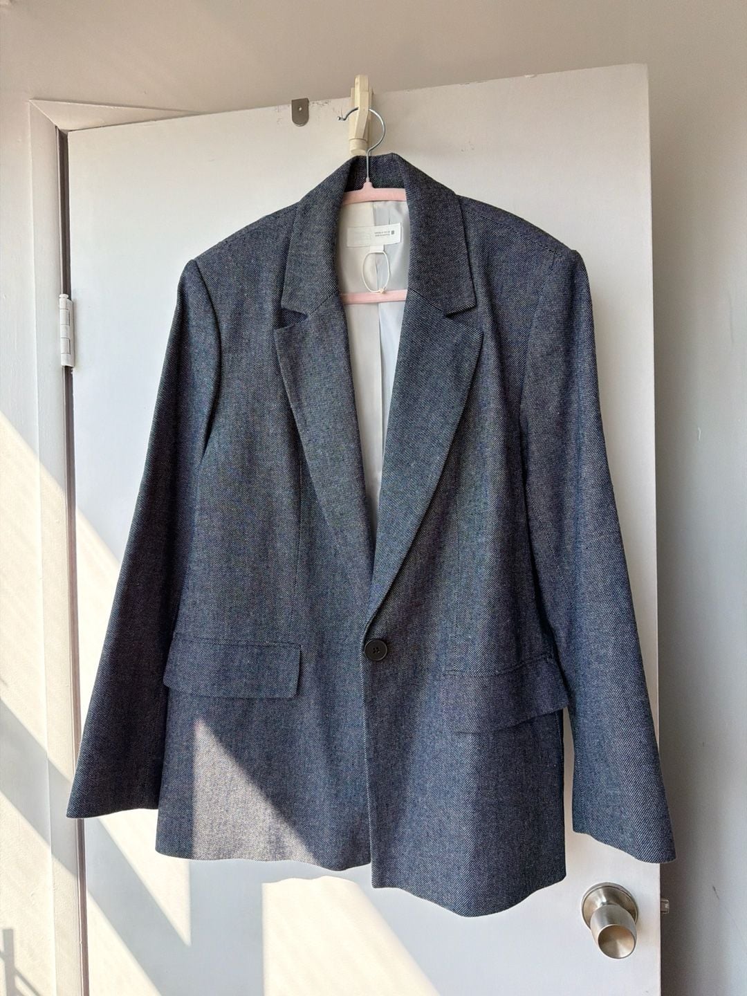 Zara denim blue Textured Single Button Blazer Size M 1