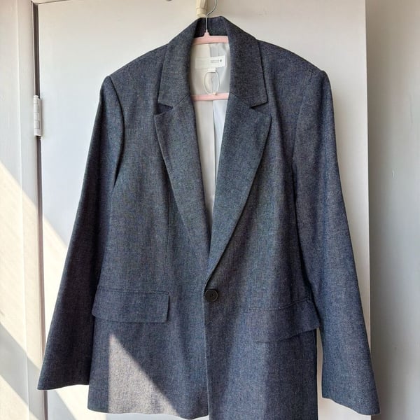 Zara denim blue Textured Single Button Blazer Size M