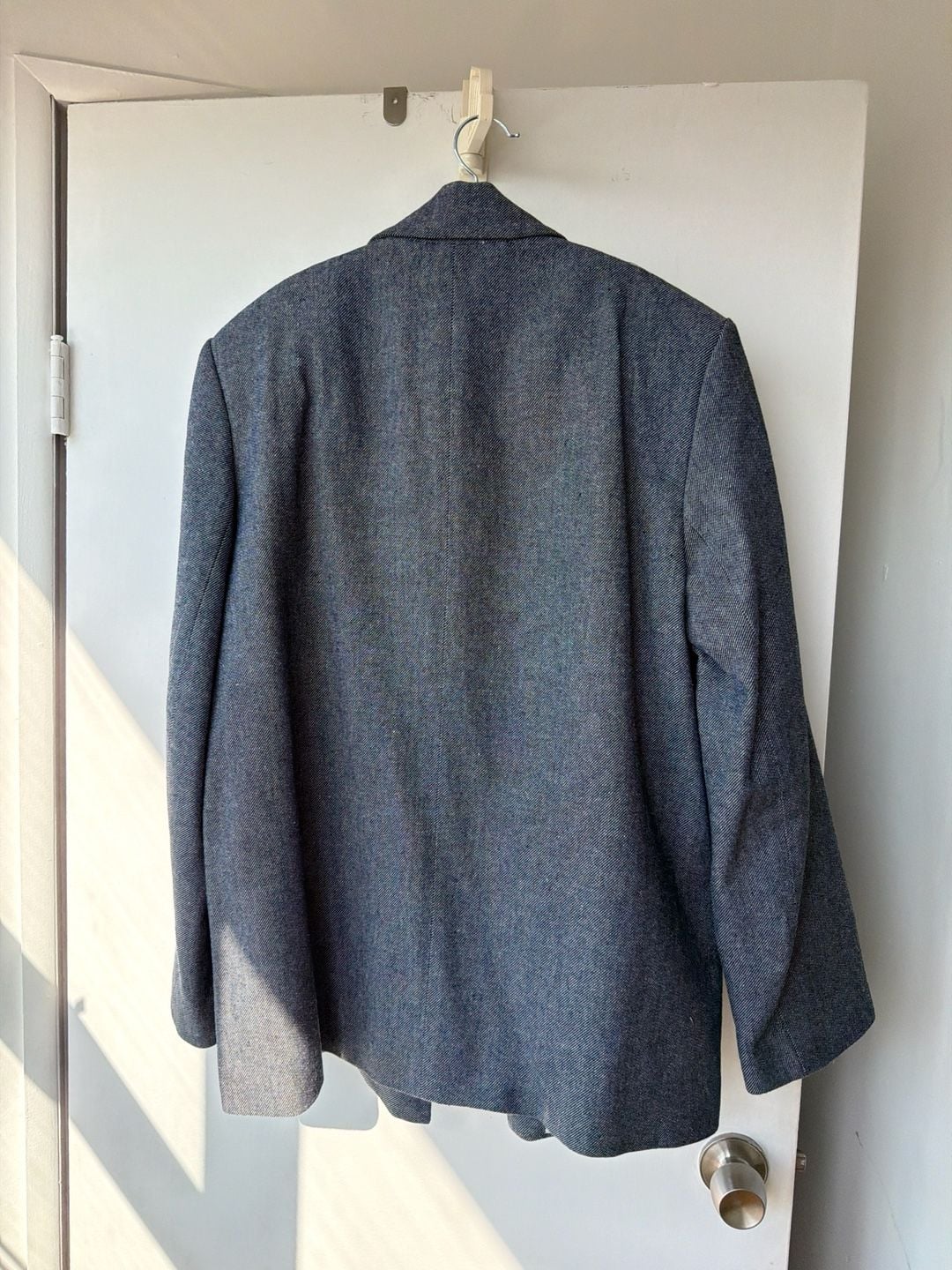 Zara denim blue Textured Single Button Blazer Size M 2