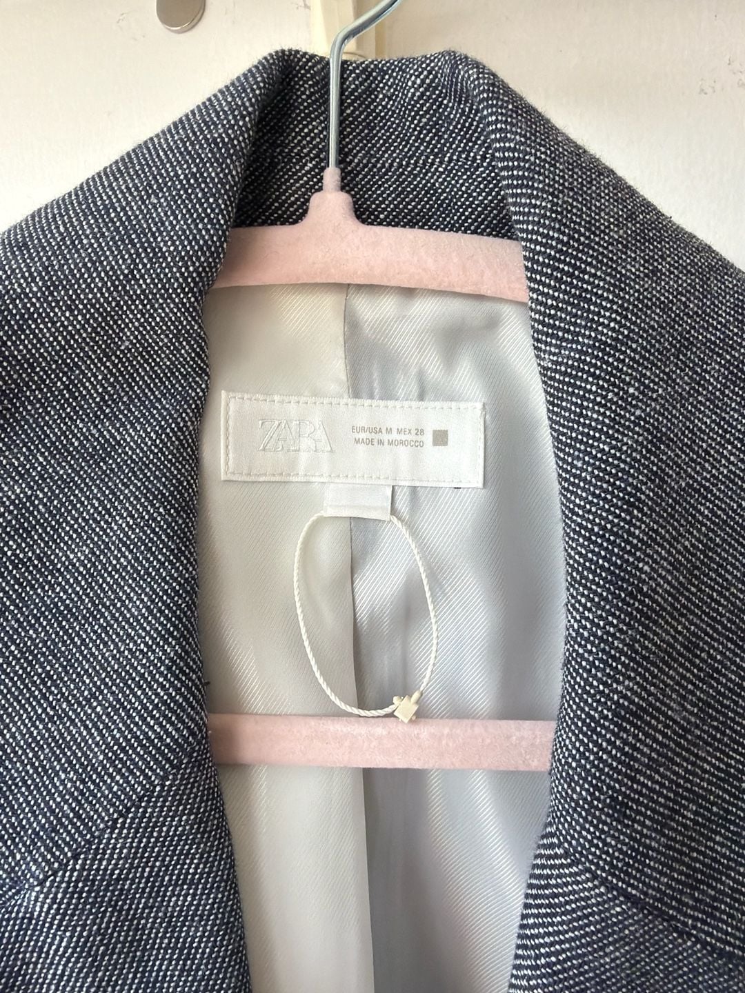 Zara denim blue Textured Single Button Blazer Size M 3
