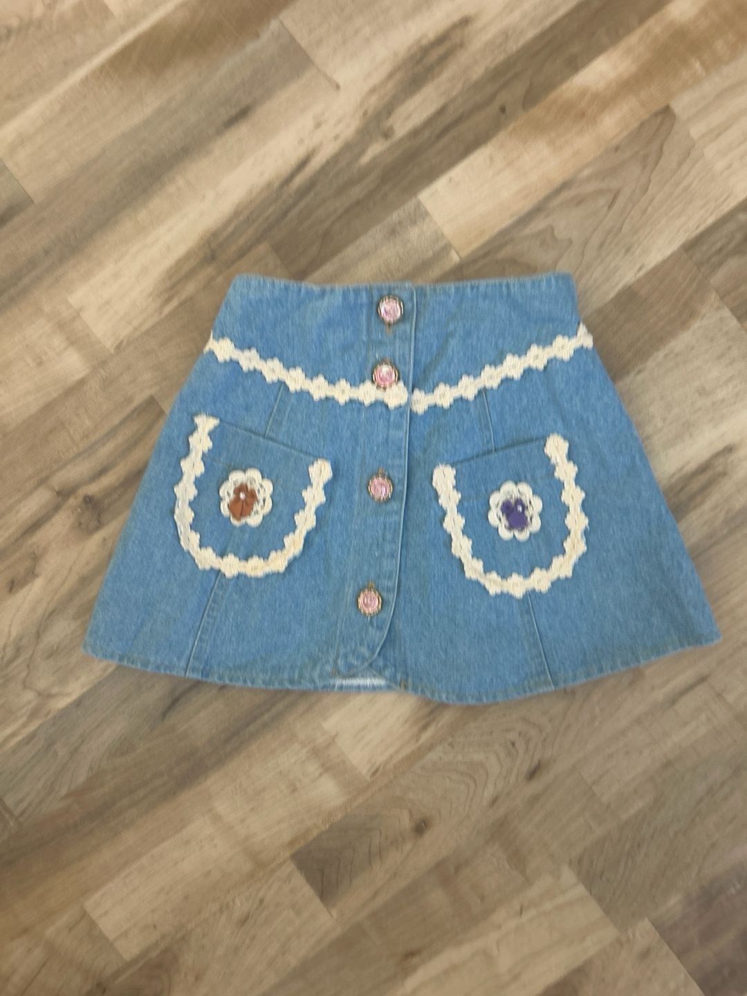 Vintage Baby Baby Lace Trim Denim Skirt Size 4 2