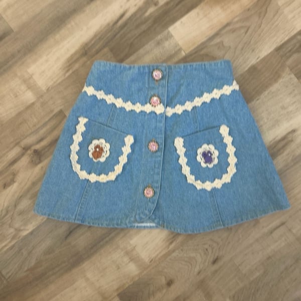 Vintage Baby Baby Lace Trim Denim Skirt Size 4
