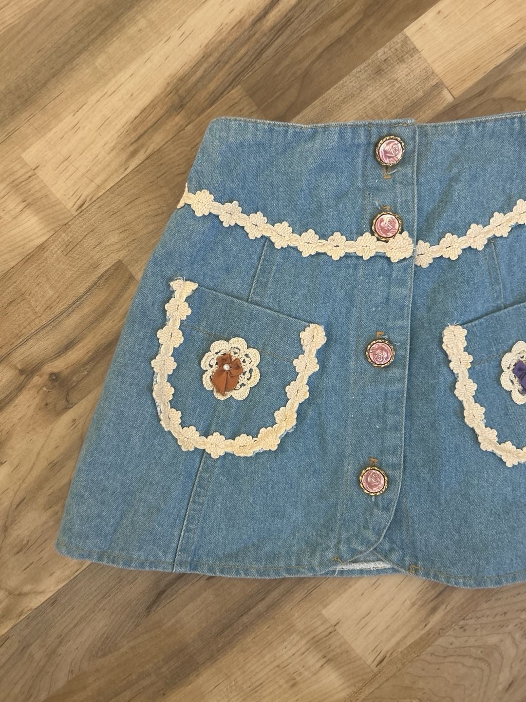 Vintage Baby Baby Lace Trim Denim Skirt Size 4 3