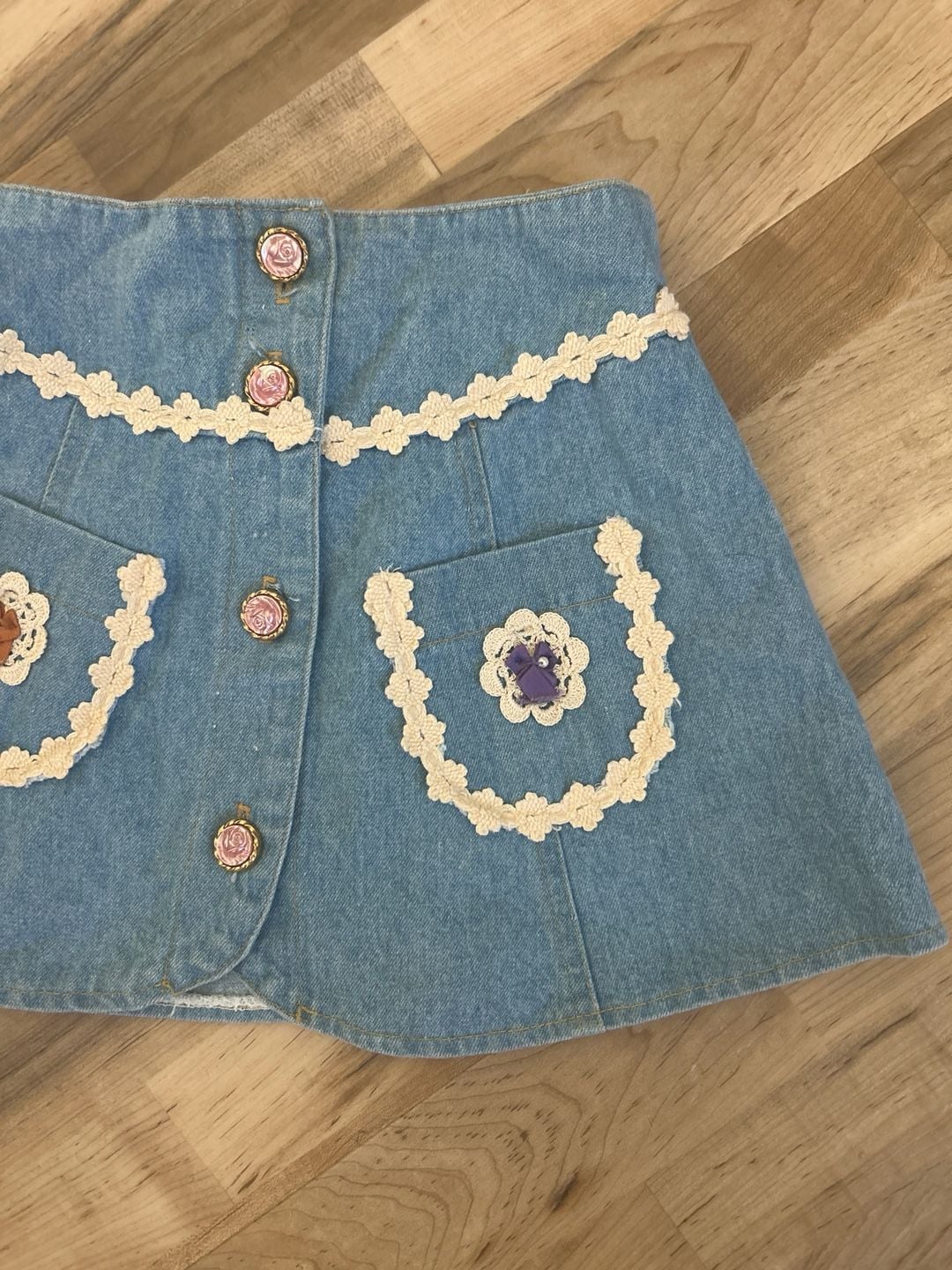 Vintage Baby Baby Lace Trim Denim Skirt Size 4 4