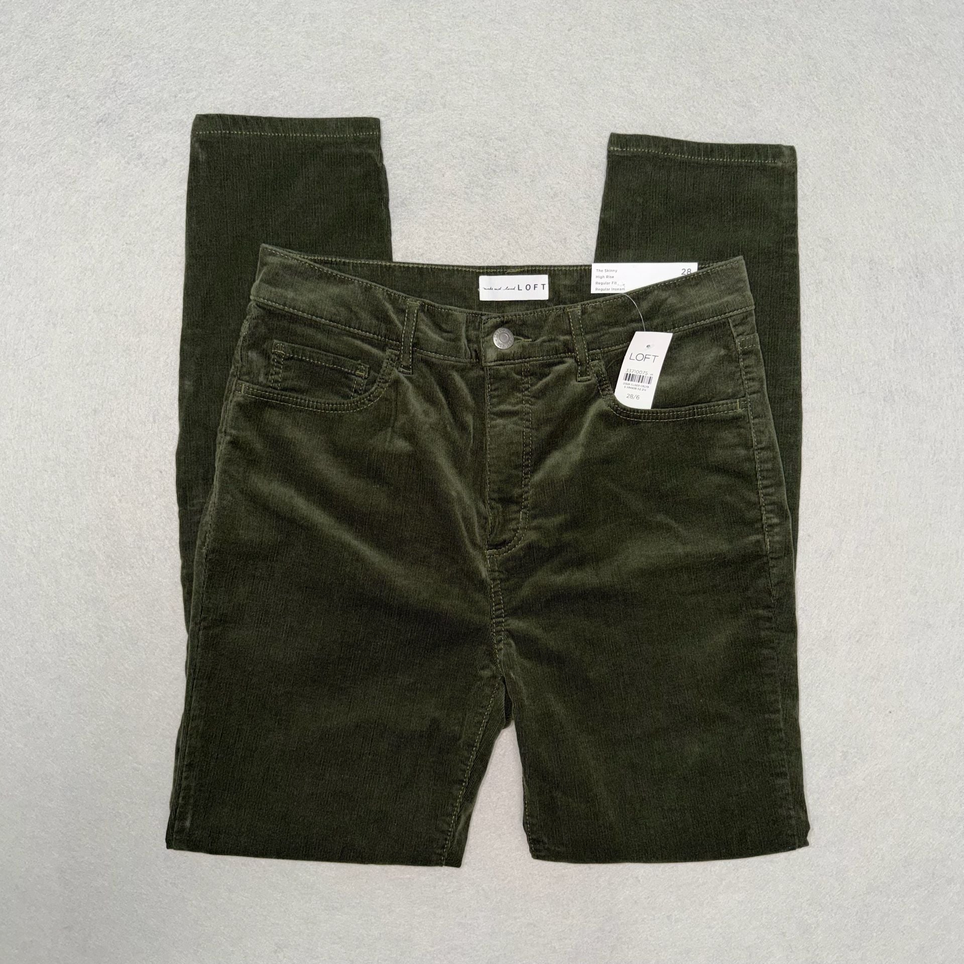 LOFT Corduroy Pants Womens 28/6 Olive Green The Skinny High Rise Stretch NWT 2
