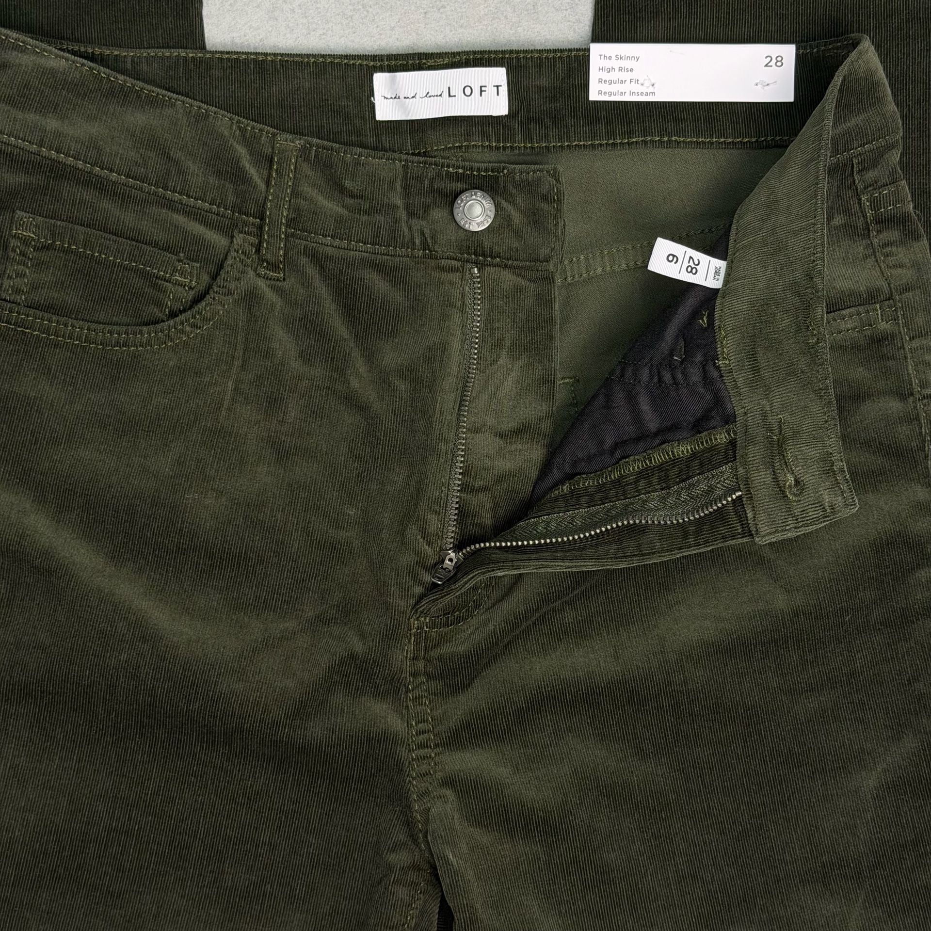 LOFT Corduroy Pants Womens 28/6 Olive Green The Skinny High Rise Stretch NWT 4