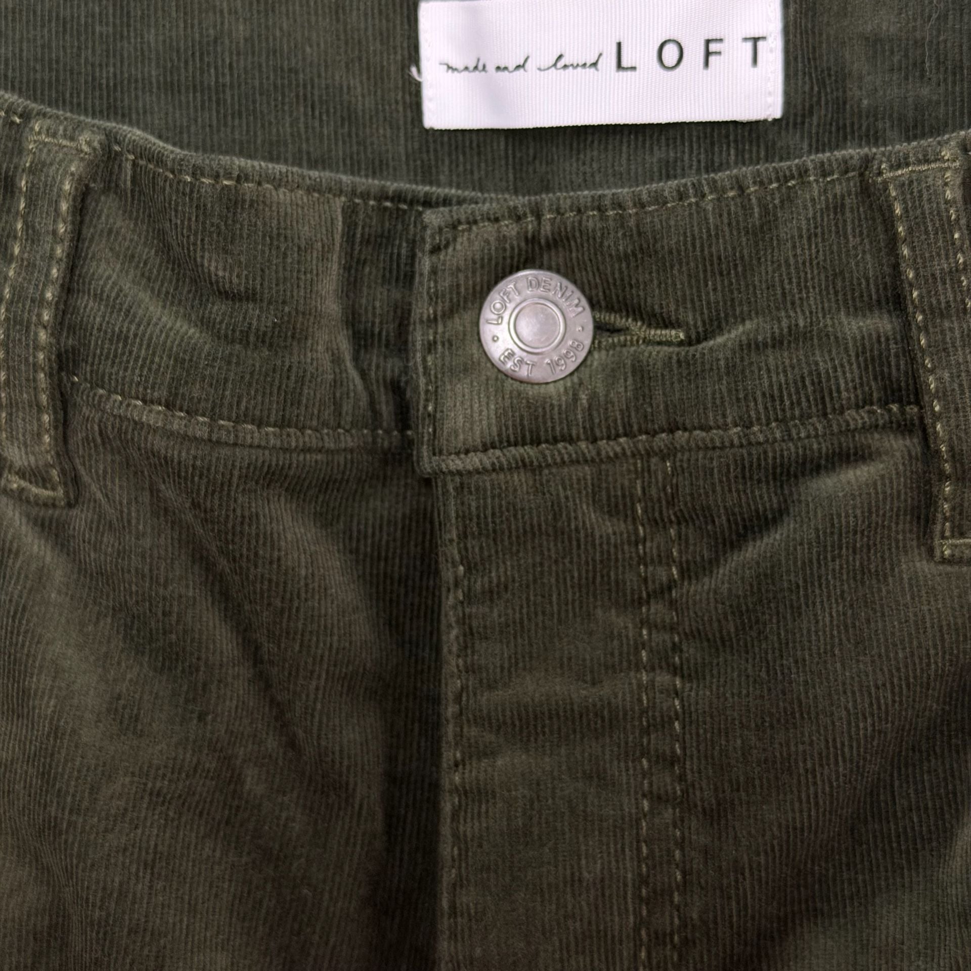 LOFT Corduroy Pants Womens 28/6 Olive Green The Skinny High Rise Stretch NWT 5