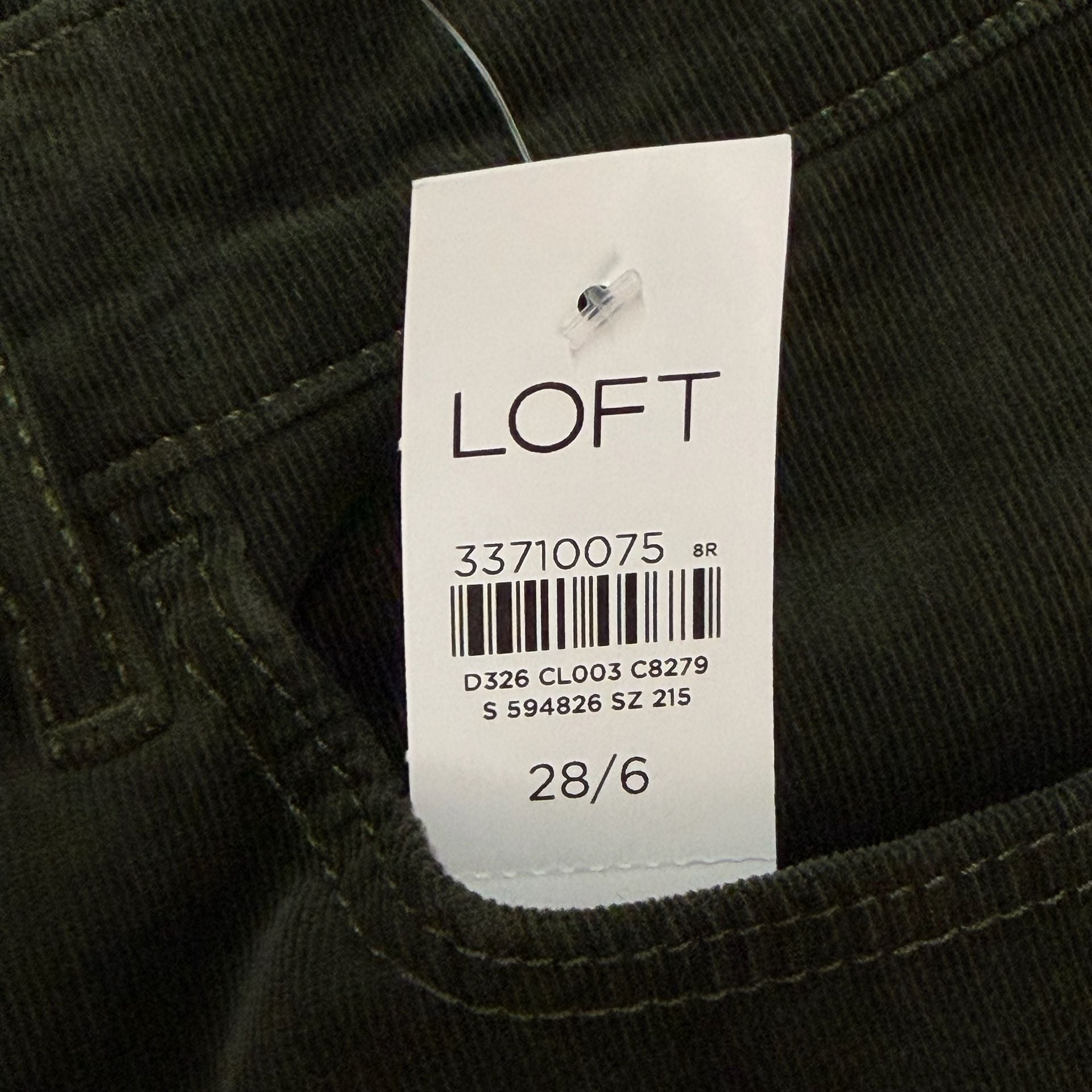 LOFT Corduroy Pants Womens 28/6 Olive Green The Skinny High Rise Stretch NWT 7