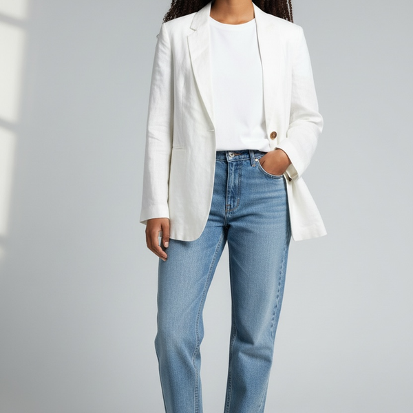 H&M White Linen Blend Single-Button Blazer Size L
