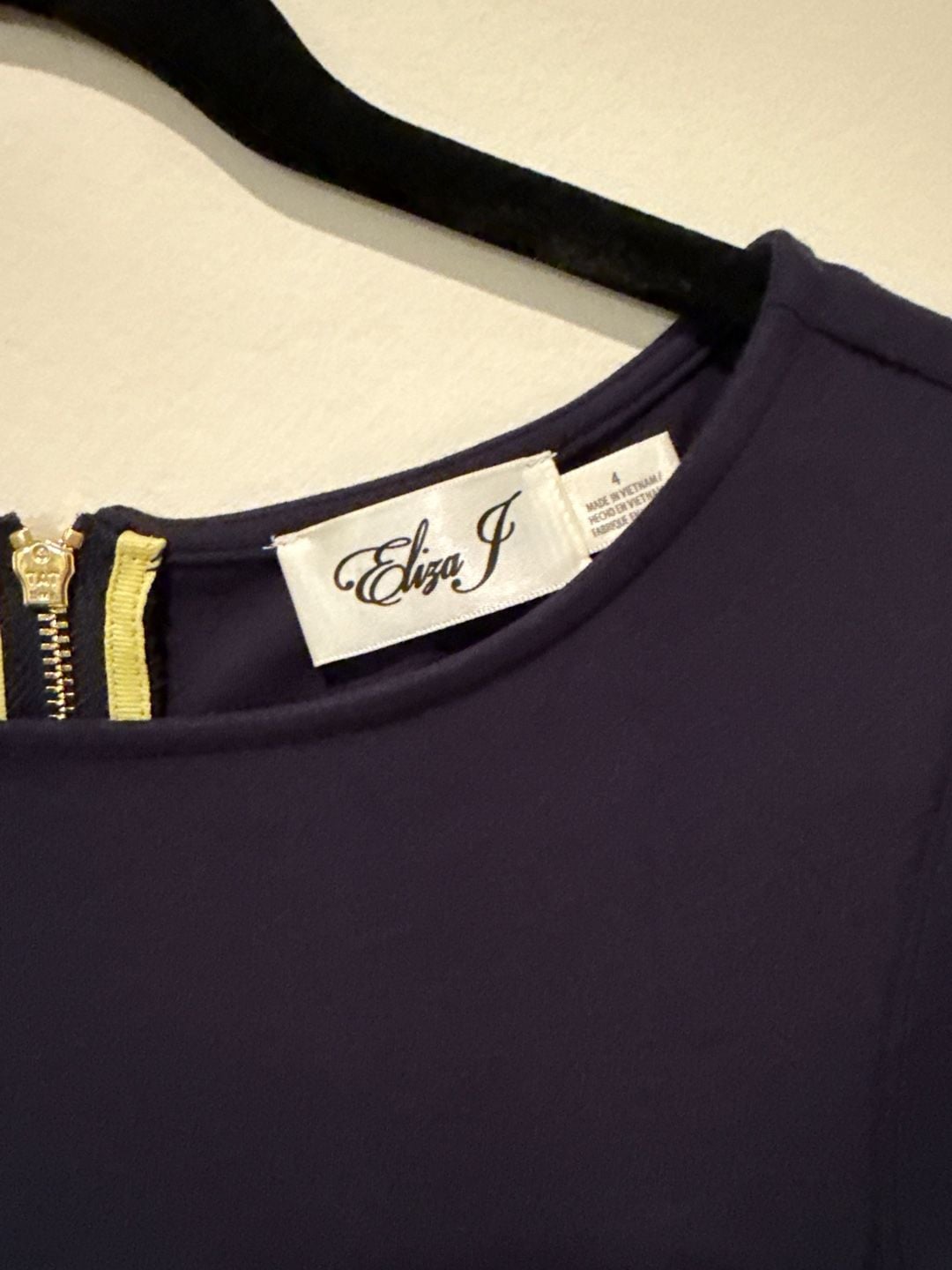 Eliza J Navy Blue Shift Dress with Striped Embroidered Bell Sleeves Size 4 3