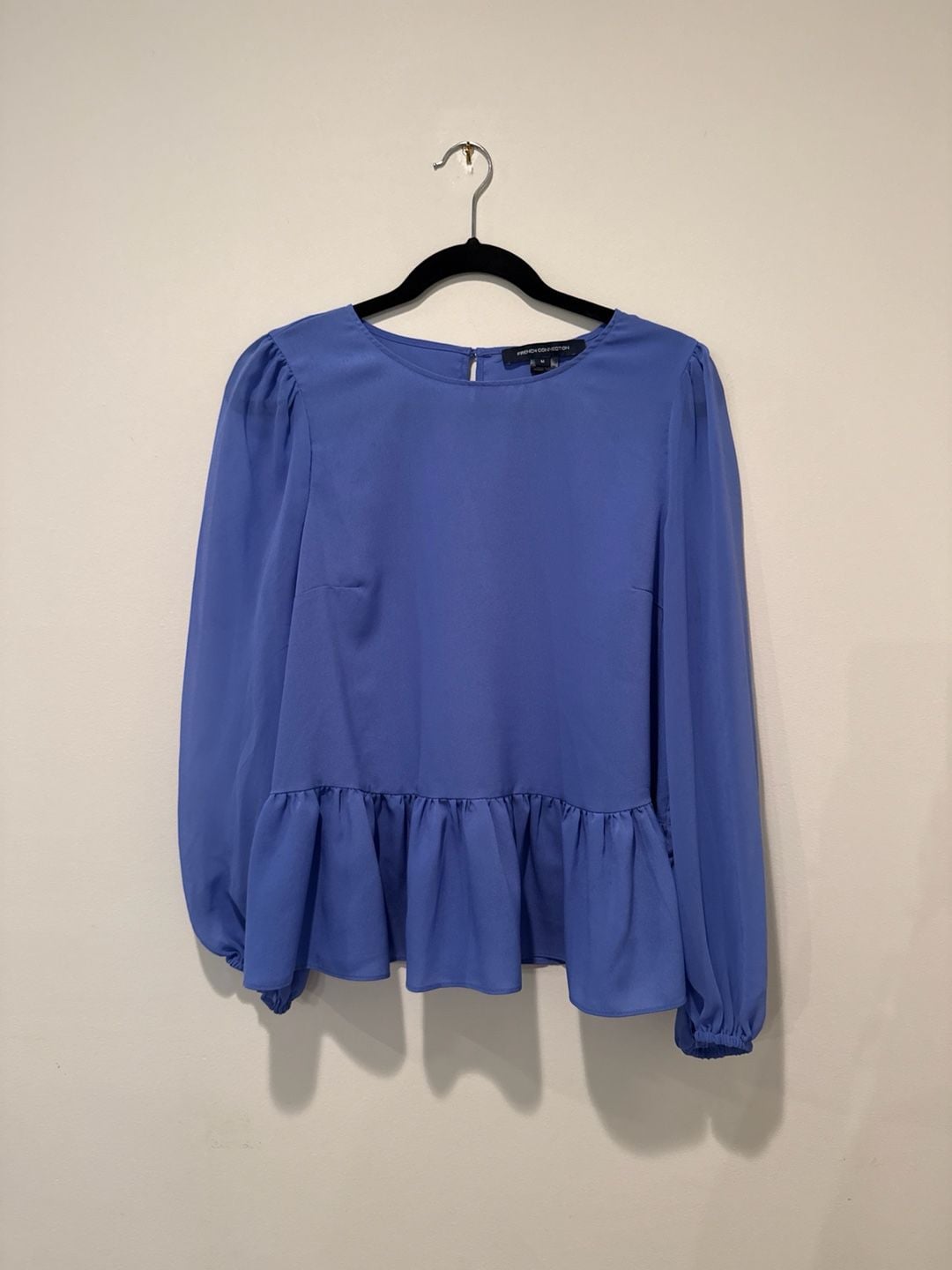 French Connection Blue Peplum Long Sleeve Blouse Size M 2