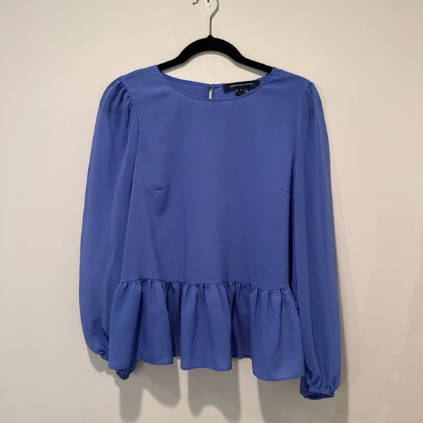 French Connection Blue Peplum Long Sleeve Blouse Size M