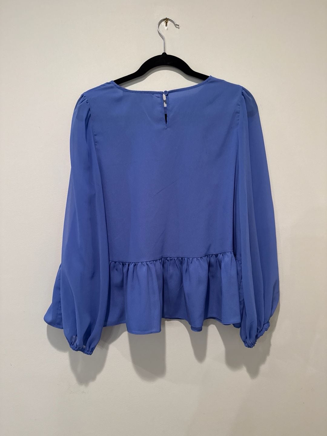 French Connection Blue Peplum Long Sleeve Blouse Size M 4