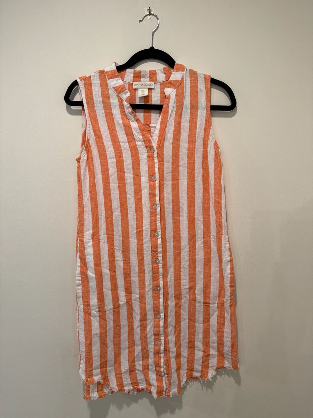 Cynthia Rowley Orange & White Striped Sleeveless Button Down Shirt Dress Size S 2