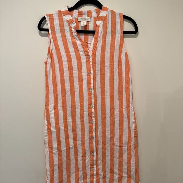 Cynthia Rowley Orange & White Striped Sleeveless Button Down Shirt Dress Size S