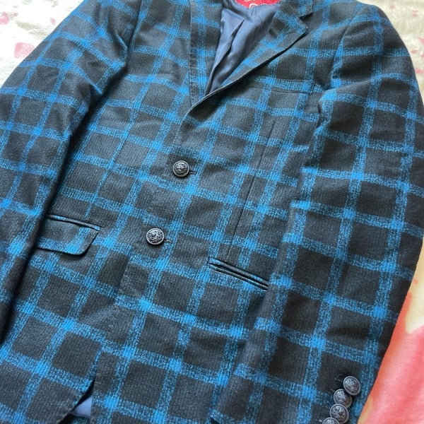 Elie Balleh Blue and Black Plaid Blazer Sport Coat Boy's Size XL 18/20