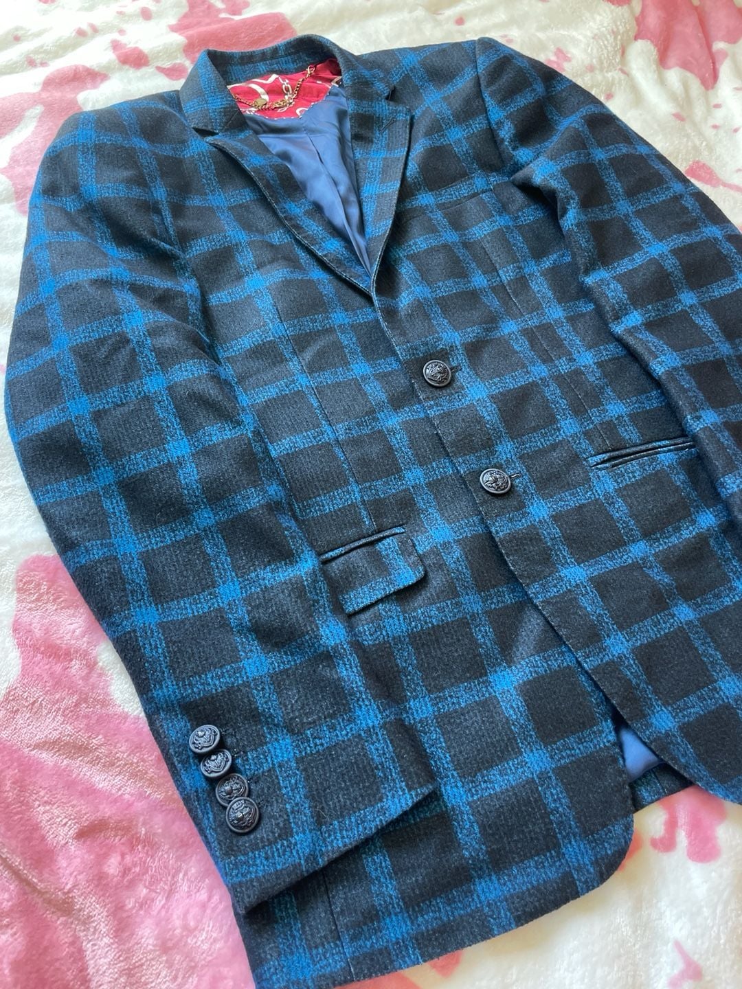 Elie Balleh Blue and Black Plaid Blazer Sport Coat Boy's Size XL 18/20 3