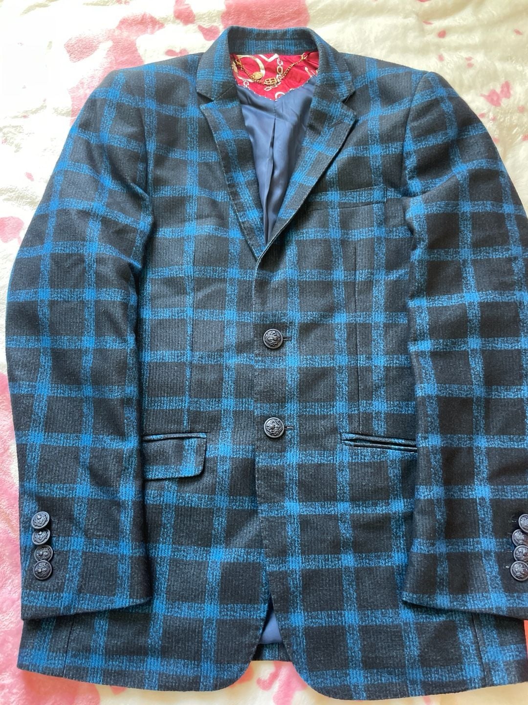 Elie Balleh Blue and Black Plaid Blazer Sport Coat Boy's Size XL 18/20 4