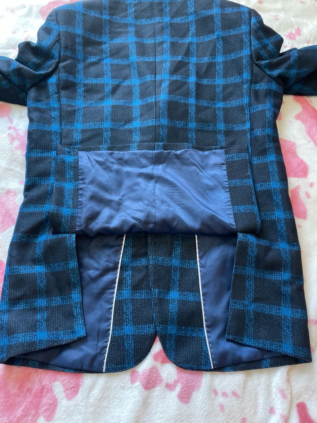 Elie Balleh Blue and Black Plaid Blazer Sport Coat Boy's Size XL 18/20 8