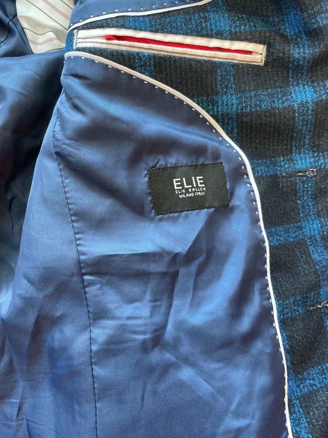 Elie Balleh Blue and Black Plaid Blazer Sport Coat Boy's Size XL 18/20 9
