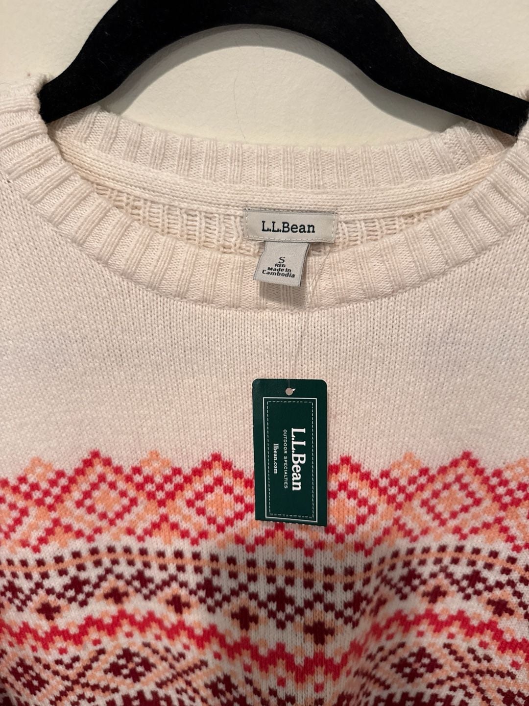 L.L.Bean Women's Fair Isle Colorblock Crew Sweater, Red/White, Size S Regular 3