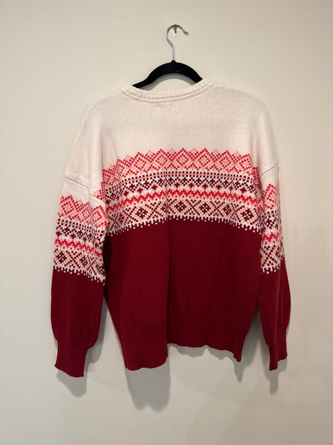 L.L.Bean Women's Fair Isle Colorblock Crew Sweater, Red/White, Size S Regular 5