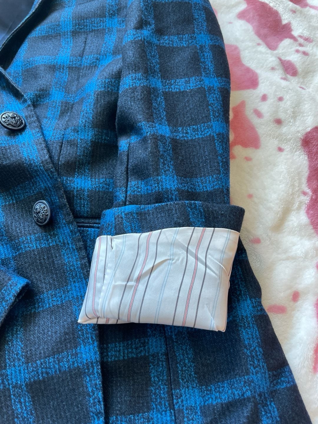 Elie Balleh Blue and Black Plaid Blazer Sport Coat Boy's Size XL 18/20 12