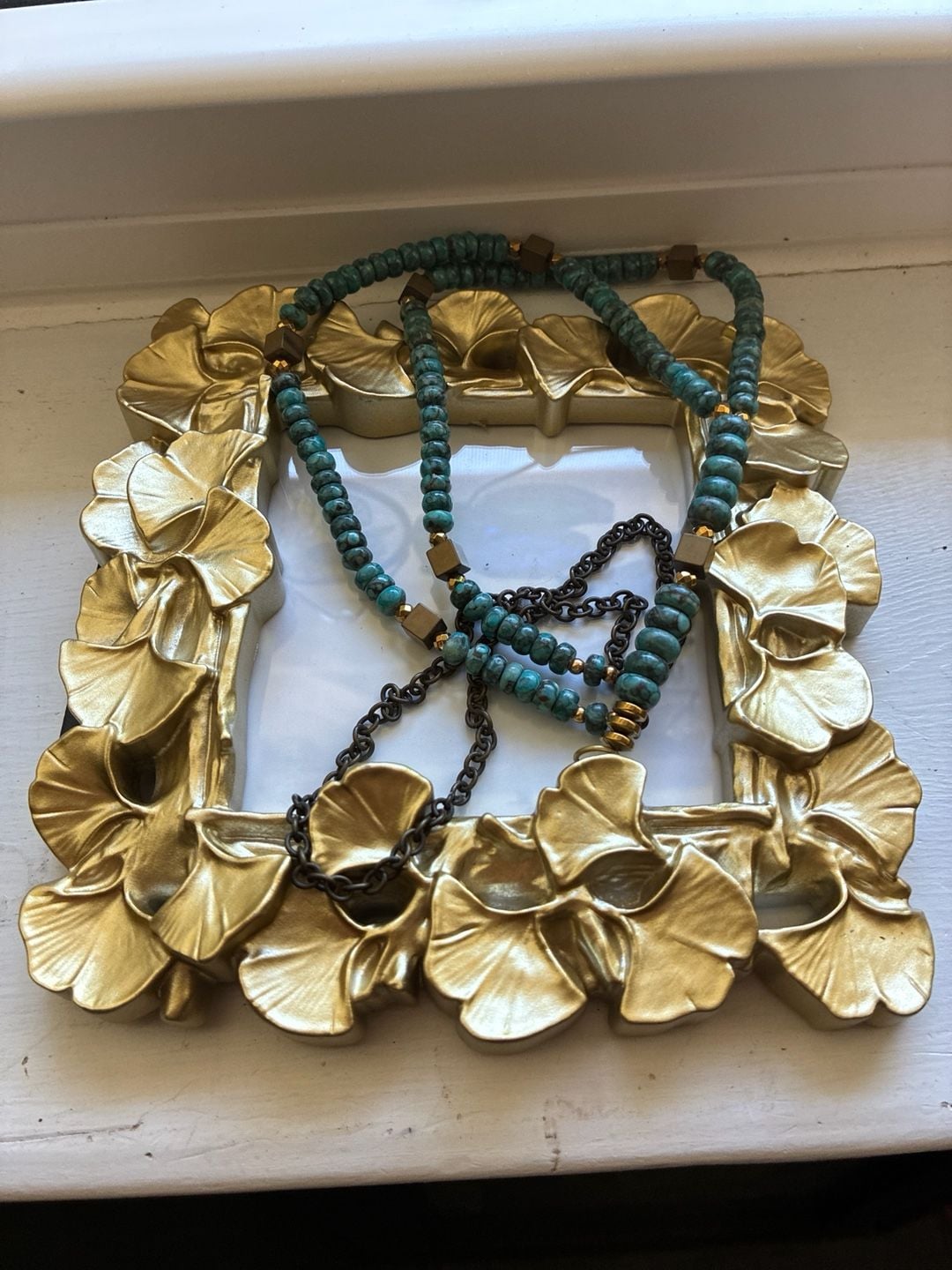 Betsy Pittard Designs BPD Turquoise Beaded Necklace with Gold Cube Accents 2
