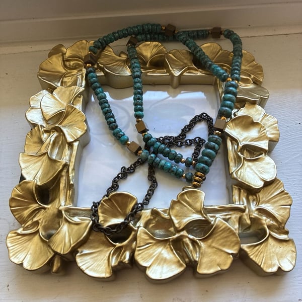 Betsy Pittard Designs BPD Turquoise Beaded Necklace with Gold Cube Accents